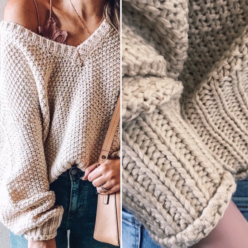 Latte Ribbed Hem Loose Knit Oversized Sweater - Picture 2 of 5